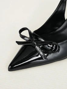 Clariva 秋冬女士黑色高跟鞋，小猫跟派对礼服鞋，带蝴蝶结的正式婚鞋，优雅的圣诞礼物 - 黑色 - 查看 4