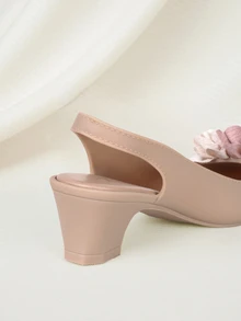 Clariva Chaussures à talons hauts à bout pointu casual pour femmes, motif floral à talon épais, style formel élégant, printemps/été extérieur, couleur chameau, cadeaux de Noël - Camel - Voir 3
