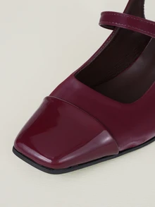 Clariva Wiosenne, nowe, vintage'owe sandały na obcasie w stylu francuskim z kwadratowym noskiem, letnie, seksowne, eleganckie buty typu Mary Jane z 2025 roku, grube, odkryte plecy, błyszczące, skórzane, zapinane na rzepy, codzienne/dla druhen, prezenty świąteczne - Czerwony - Zobacz 4