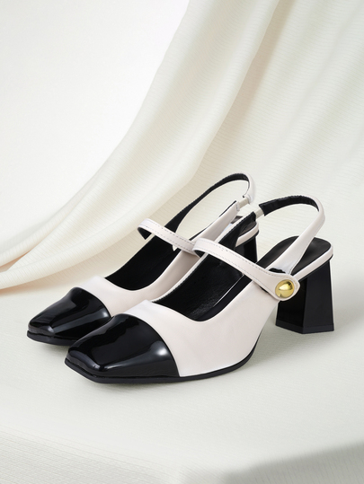 Clariva 复古方头法式高跟凉鞋，时尚闭趾高跟鞋，性感优雅的玛丽珍粗跟鞋，亮面皮革，魔术贴搭扣，适合约会、伴娘、四季皆宜的圣诞礼物