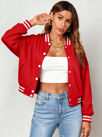 女士纯色单排扣夹克棒球运动风衣欧美风春秋