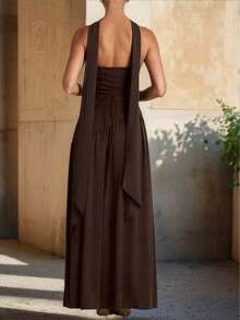 女士高开叉雪纺缎带下摆连衣裙，性感度假海滩婚礼宴会派对