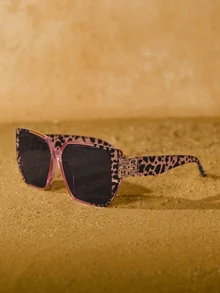 Tropiscape Classic Retro Square Frame Plastic Sunglasses For Women, Fashionable Decoration For Outdoor Travel, Beach Vacation, UV Protection Eyewear Sunglasses Beach Sun Glasses Beach Accessories For Women Sun Glasses Sunglasses Shades Leopard Print Fashionable Shade Elegant Outfit Family Outings Travel Vacation Holiday For Summer Beach Vacation,Outdoor,Travel New Year Cottagecore,SummerOutfit - Multicolor - View 3