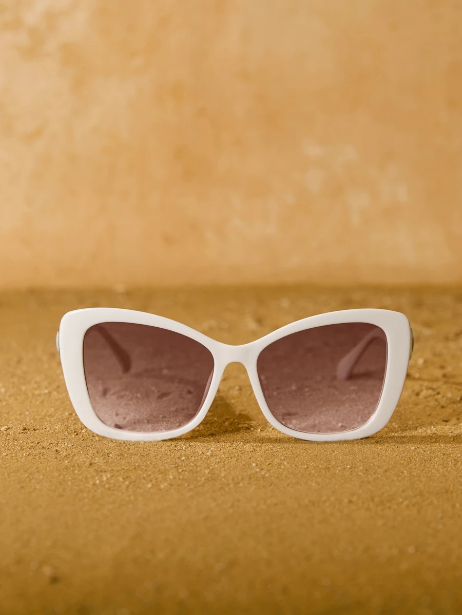 Tropiscape 1 Pair Faux Pearl Decor Acrylic Cat Eye Fashionable Glasses Beach Accessories For Women Glasses Shades Basics Fall Winter Women Outfits Clothes Business Casual Gifts For Summer Beach Vacation,Outdoor,Travel Gifts - Multicolor - View 1