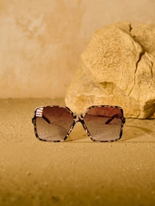 Tropiscape 1副超大Y2K时尚眼镜，个性化眼镜，适合拍照、驾驶、海滩，撞色波西米亚风，营造夏季海滩度假、户外活动、旅行的圣诞礼物氛围 - 駝色 - 查看 5