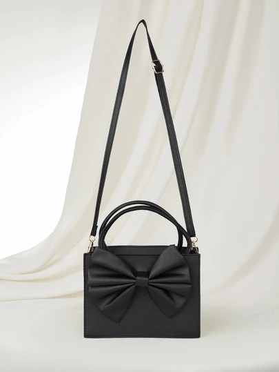 Clariva Solid Color Bow Decor Handheld Tote Bag, Suitable For Women's Daily Use, Valentines, Fashionable Bow Purse For Women Gifts