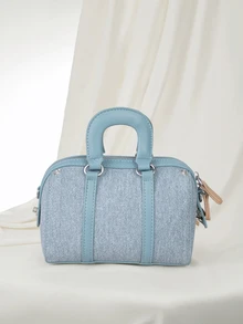 Clariva Fashion Classic Joker Solid Color Letter Pattern Decorative Design Portable Lady Purse, Double Handle Pillow Bag, Elegant Business Commuter Bag, When Going Out Shopping, Commuting To Work, Going Out For Parties. Gifts - Blue - View 4
