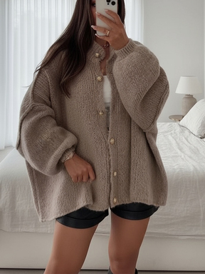 Pull femme Joy Knit automne/hiver, nouveau style à la mode – Cardigan minimaliste en tricot ample avec boutons métalliques, manteau pull à manches longues