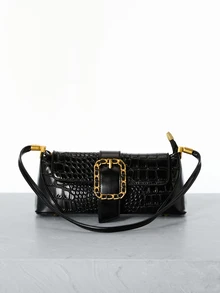 CHICVUE Fashionable Versatile Casual Commuter Armpit Texture Baguette Bag, Suitable For Dating, Valentine's Day Gift, Daily Use Gifts - Black - View 2