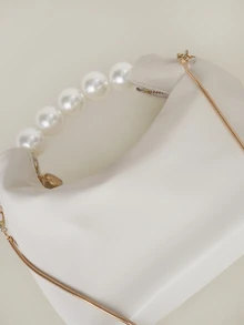 Clariva Fashionable,Minimalist,Casual,Mini Faux Pearl Decor Satchel Bag For Girl, Teen Girls & Women Gifts - White - View 4