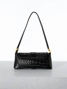 CHICVUE Fashionable Versatile Casual Commuter Armpit Texture Baguette Bag, Suitable For Dating, Valentine's Day Gift, Daily Use Gifts - Black - View 4