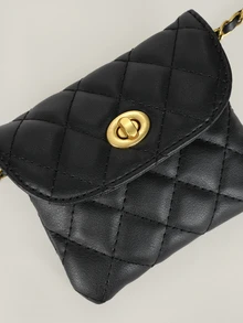 Clariva 新款时尚多功能菱形刺绣可拆卸链条迷你多功能腰包/单肩包/斜挎包，女士西式钱包，圣诞礼物 - 黑色 - 查看 3