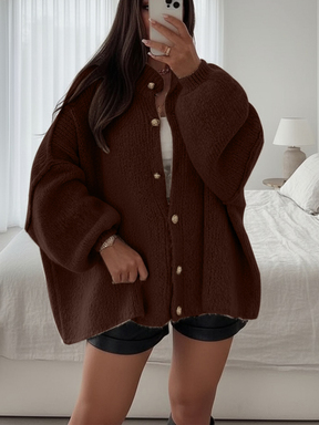 Freude Strick Damen Pullover für Herbst/Winter, moderner neuer Stil - Minimalistischer, locker sitzender Strickjacke mit Metallknöpfen, Langarm Pullover Mantel