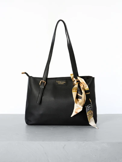 CHICVUE 时尚简约纯色字母印花单肩手提包，配有围巾，适合购物、装钱包、休闲出行，尤其适合年轻女性、大学生、新人、白领人士。也非常适合办公室、大学、工作、商务、通勤、户外活动、旅行和郊游等场合，是圣诞节的理想礼物。