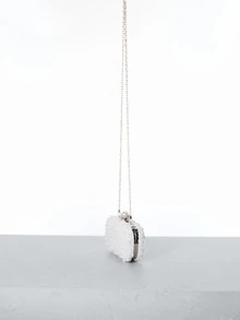 CHICVUE 手工刺绣珍珠装饰晚宴包，软翻盖女士单肩/斜挎方形迷你手拿包，新娘派对手提包圣诞礼物 - 白色 - 查看 5