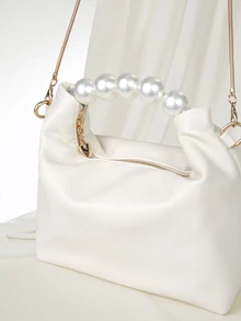 Clariva Fashionable,Minimalist,Casual,Mini Faux Pearl Decor Satchel Bag For Girl, Teen Girls & Women Gifts - White - View 5