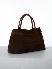 CHICVUE Bolso de mano de gran capacidad de ante y terciopelo, bolso de hombro con diseño retro europeo y americano, nueva moda otoñal 2025 para mujer, regalo de Navidad - Café - Ver 4