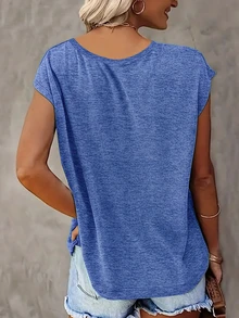 2 件纯色 V 领宽松休闲 T 恤，舒适时尚，适合春夏季日常和家居穿着 - 彩色 - 查看 6