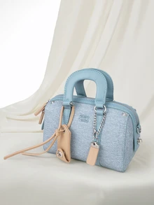 Clariva Fashion Classic Joker Solid Color Letter Pattern Decorative Design Portable Lady Purse, Double Handle Pillow Bag, Elegant Business Commuter Bag, When Going Out Shopping, Commuting To Work, Going Out For Parties. Gifts - Blue - View 5