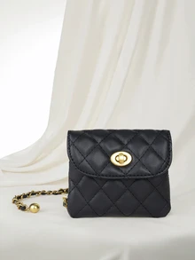 Clariva 新款时尚多功能菱形刺绣可拆卸链条迷你多功能腰包/单肩包/斜挎包，女士西式钱包，圣诞礼物 - 黑色 - 查看 1