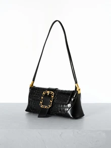 CHICVUE Fashionable Versatile Casual Commuter Armpit Texture Baguette Bag, Suitable For Dating, Valentine's Day Gift, Daily Use Gifts - Black - View 1