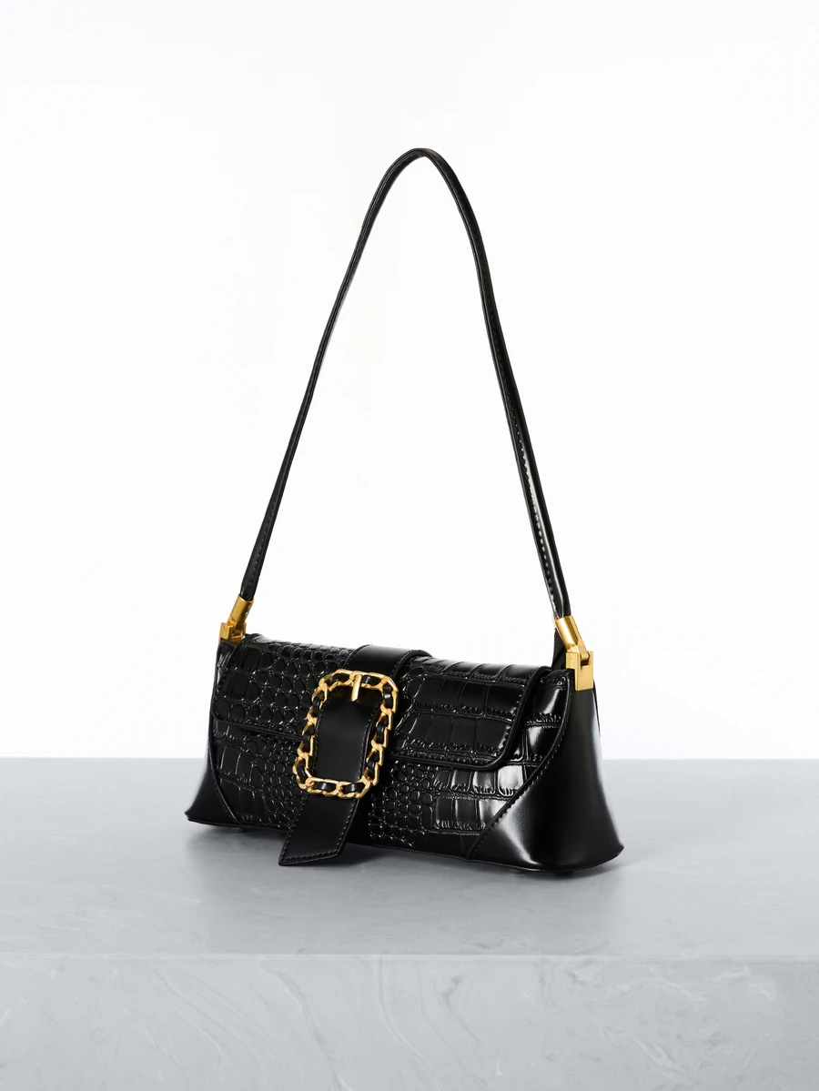 CHICVUE Fashionable Versatile Casual Commuter Armpit Texture Baguette Bag, Suitable For Dating, Valentine's Day Gift, Daily Use Gifts - Black - View 1