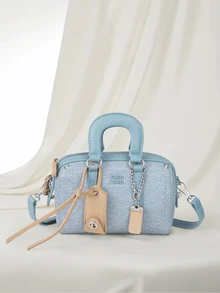 Clariva Fashion Classic Joker Solid Color Letter Pattern Decorative Design Portable Lady Purse, Double Handle Pillow Bag, Elegant Business Commuter Bag, When Going Out Shopping, Commuting To Work, Going Out For Parties. Gifts - Blue - View 1