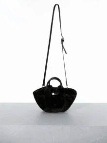 CHICVUE 秋冬新款高端褶皱云朵蓬松仿兔毛手提包，百搭淑女风毛绒优雅腰带装饰单肩包，适合通勤、上学、购物、度假、派对等场合，是理想的圣诞礼物之选。 - 彩色 - 查看 1