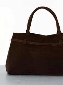 CHICVUE Bolso de mano de gran capacidad de ante y terciopelo, bolso de hombro con diseño retro europeo y americano, nueva moda otoñal 2025 para mujer, regalo de Navidad - Café - Ver 5