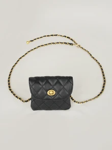 Clariva 新款时尚多功能菱形刺绣可拆卸链条迷你多功能腰包/单肩包/斜挎包，女士西式钱包，圣诞礼物 - 黑色 - 查看 4