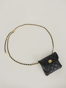 Clariva 新款时尚多功能菱形刺绣可拆卸链条迷你多功能腰包/单肩包/斜挎包，女士西式钱包，圣诞礼物 - 黑色 - 查看 5