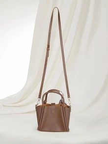 1pc Fashion Minimalist Buckle PU Tote Bag With Scarf, Suitable For Daily Use Gifts - Coffee Brown - View 5