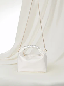 Clariva Fashionable,Minimalist,Casual,Mini Faux Pearl Decor Satchel Bag For Girl, Teen Girls & Women Gifts - White - View 1