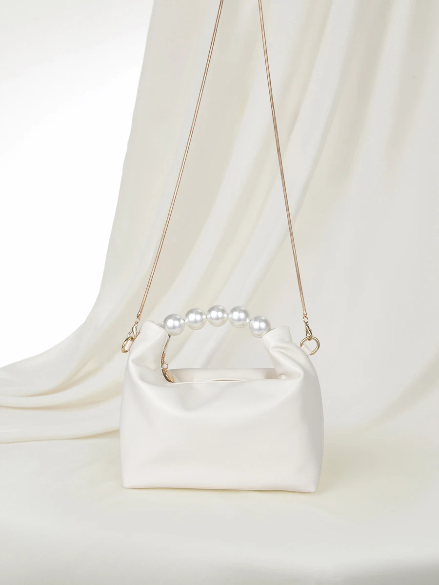 Clariva Fashionable,Minimalist,Casual,Mini Faux Pearl Decor Satchel Bag For Girl, Teen Girls & Women Gifts - White - View 1