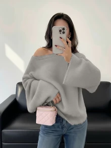 Pull tricoté pour femmes automne/hiver - nouveau style , hauts tout-aller et polyvalents, pull col rond minimaliste et décontracté en maille pelucheuse - tenues de bureau pour femmes, hauts de sortie, tenues de fête