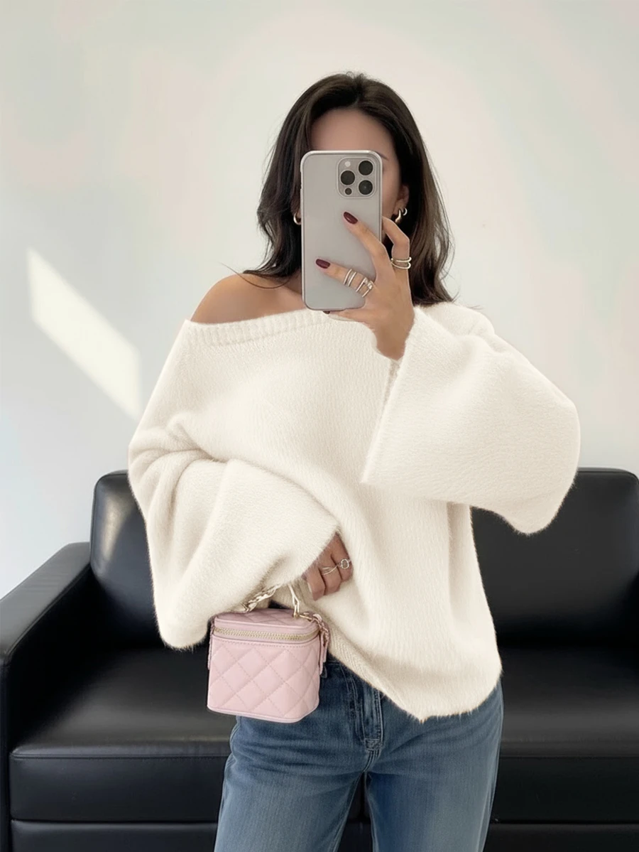 Pull Joy Knit pour femme automne/hiver - Style à la mode, hauts basiques décontractés et polyvalents, pull ras du cou minimaliste et décontracté - Tenues de bureau pour femmes, hauts de soirée, de fête