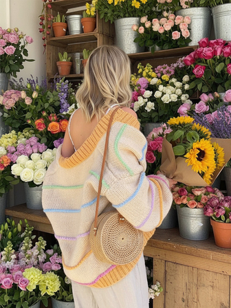 Joy Knit 女式秋冬毛衣，时尚新款 - 甜美简约休闲版 - 基本款上衣 - 彩色宽松灯笼袖圆领针织开衫毛衣外套 - 女士办公室装 - 外出上衣 - 派对 - 圣诞节 - 新年