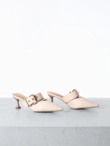 CHICVUE Giày sandal quai đơn thời trang dành cho nữ, giày cao gót mũi nhọn gợi cảm, giày lười mũi kín thanh lịch, giày bệt khóa vàng thoải mái khi đi làm, quà tặng Giáng sinh - Màu be - Xem 2