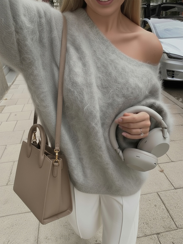 Pull tricoté pour femmes automne/hiver - nouveau style , hauts tout-aller et polyvalents, pull col rond minimaliste et décontracté en maille pelucheuse - tenues de bureau pour femmes, hauts de sortie, tenues de fête