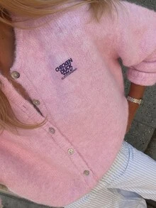 2025秋冬新款时尚休闲百搭宽松街头简约风针织纽扣开衫外套基础款上衣，适合圣诞节、新年、秋季、返校季、开学季等场合，含6%羊毛，适合端庄女性、派对女性、Y2K女性、外出上衣、音乐会女性、约会女性、休闲、新年、女士冬季服装、沙特国庆日、时尚、乡村粉色 - 粉色 - 查看 2