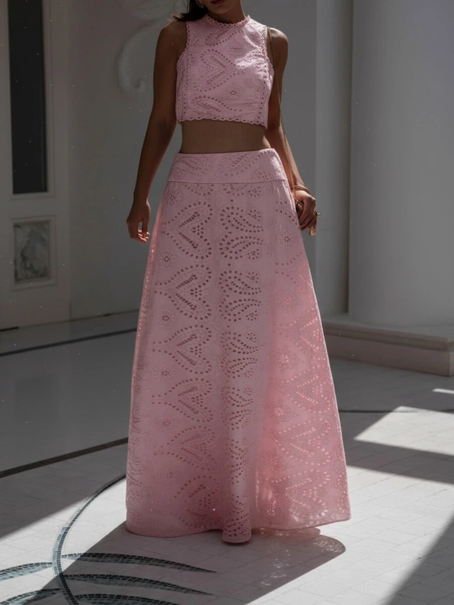 （1 件）复古花卉镂空全刺绣 A 字中长裙，优雅精致的半身裙，不含背心，哥特风，圣诞节