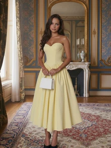 Đầm suông màu trơn nhún bèo gợi cảm thanh lịch đi nghỉ mát thường ngày xuân hè cho nữ - Màu vàng - Xem 1