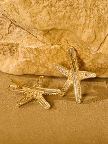 Tropiscape 2件套海洋系列女士发饰，包括海星发夹和仿珍珠海星发卡，波西米亚风，Y2K风格爪夹发卡，发夹，学生用品，珍珠发饰圣诞礼物 - 金色 - 查看 2