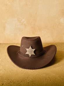 Tropiscape 1顶可拆卸徽章西部牛仔帽，宽檐巴拿马帽，适合西部主题活动、派对、订婚、角色扮演、毕业典礼、化装舞会、节日、婚礼、生日、音乐节和休闲场合，亦可作为圣诞礼物。 - 禮帽 - 查看 1