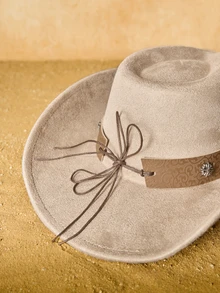 1 chiếc mũ vành da lộn giả trang trí chất lượng cao dành cho cả nam và nữ, phong cách thời trang tối giản đa năng phong cách cao bồi miền Tây, thích hợp để đội hàng ngày, sự kiện theo chủ đề miền Tây, tiệc sinh nhật, lễ hội âm nhạc, quà tặng Giáng sinh - mũ đội đầu - Xem 4