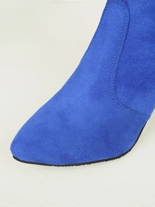 Clariva Mother's Day Women's 2025 Classic New Pointed Toe Chunky Heel Ankle Boots, Versatile Fashion Short Boots, Elastic Boots, Mid-Calf Boots Gifts - Blue - View 3