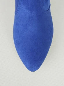 Clariva Mother's Day Women's 2025 Classic New Pointed Toe Chunky Heel Ankle Boots, Versatile Fashion Short Boots, Elastic Boots, Mid-Calf Boots Gifts - Blue - View 5