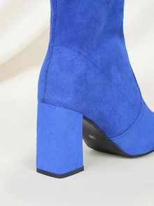 Clariva Mother's Day Women's 2025 Classic New Pointed Toe Chunky Heel Ankle Boots, Versatile Fashion Short Boots, Elastic Boots, Mid-Calf Boots Gifts - Blue - View 4