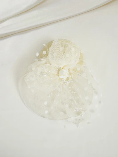 Clariva Tocado de flor de rosa de tamaño pequeño con malla a lunares, decorativo para banquetes, accesorios para el cabello, sombreros de derby, mini sombreros, mini sombreros de copa, mini gorras, artículos escolares, regalos, bodas, atuendos de fiesta, regalos de Navidad