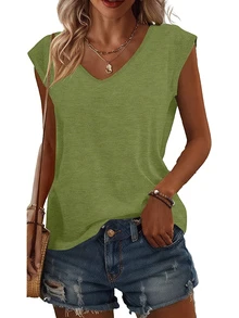 3pcs Solid V-Neck T-Shirts, Casual Short Sleeve Tees For Women, Spring And Summer - Multicolor - View 4